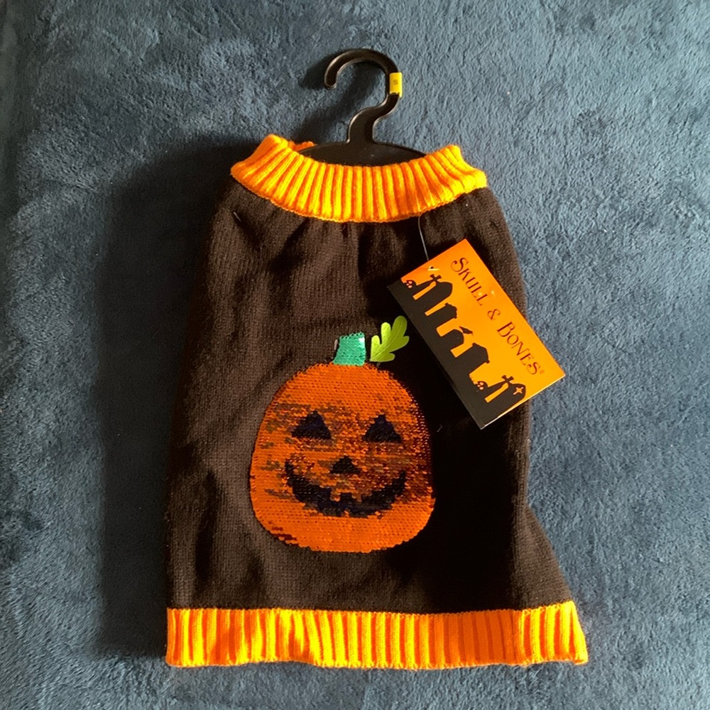 Skull and Bones small dog Halloween jack-o’-lantern sweater